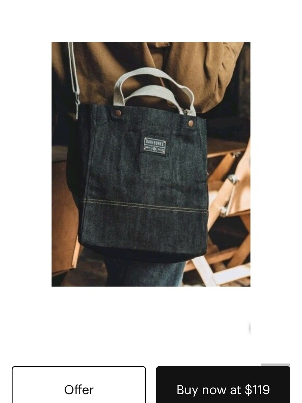 Barebones Neelum Tote Bag 2-Piece Set Denim Authentic New With Tag - Picture 7 of 7